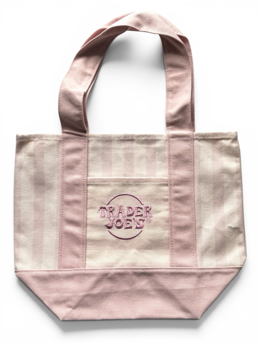 TRADER JOE'S 2026 Summer Edition Striped Mini Canvas Tote Bag Pink NWT